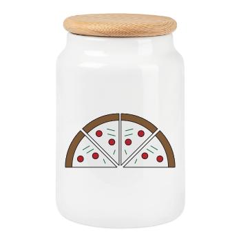 Bild von einer Pizza - Keksdose mit Holzdeckel - Weiß - Vorne