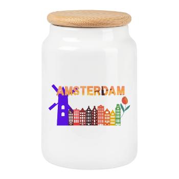 Amsterdam Skyline Tulip Gradient - Boîte à biscuits avec couvercle en bois - blanc - Devant