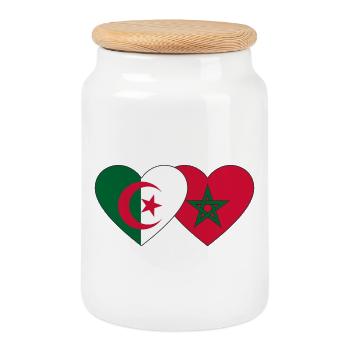 Algeria Morocco Flag Heart - Cookie Jar with Wooden Lid - white - Front