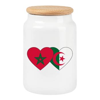 Morocco Algeria Flag Heart - Cookie Jar with Wooden Lid - white - Front