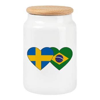 Sweden Brazil Flag Heart - Cookie Jar with Wooden Lid - white - Front