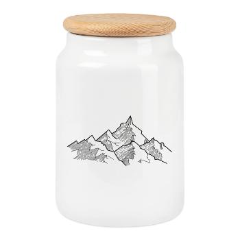 Berglaundschoft - mountain landscape, mountains, nature - Cookie Jar with Wooden Lid - white - Front