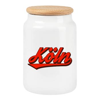 Köln Retro Script Logo Rot - Keksdose mit Holzdeckel - Weiß - Vorne