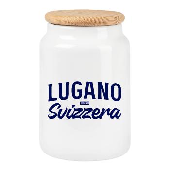 Lugano Svizzera Script Design - Boîte à biscuits avec couvercle en bois - blanc - Devant