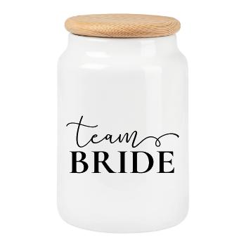 « Team Bride » , personnalisable - Boîte à biscuits avec couvercle en bois - blanc - Devant