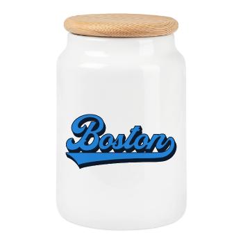 Boston Blue Script Rétro - Boîte à biscuits avec couvercle en bois - blanc - Devant