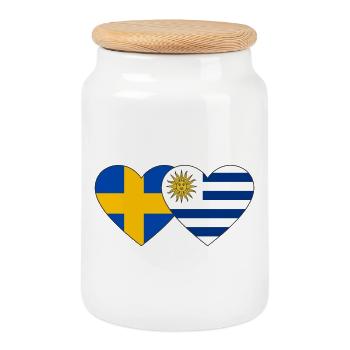 Suède Uruguay Drapeau du cœur - Boîte à biscuits avec couvercle en bois - blanc - Devant