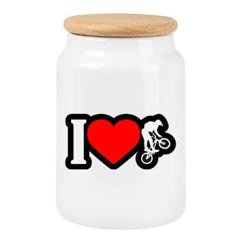 I Love Cycling - Cookie Jar with Wooden Lid - white - Front