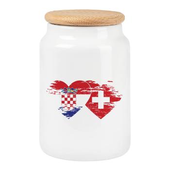 Croatie Suisse drapeau coeur utilisé - Boîte à biscuits avec couvercle en bois - blanc - Devant