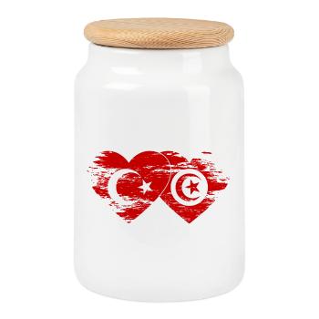 Turkey Tunisia flag heart used - Cookie Jar with Wooden Lid - white - Front