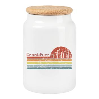 Frankfurt Retro Style Skyline Vintage Motiv - Keksdose mit Holzdeckel - Weiß - Vorne