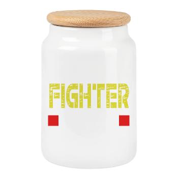 Base de texte FIGHTER - Boîte à biscuits avec couvercle en bois - blanc - Devant