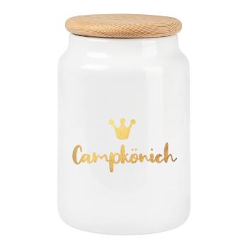Camping King Gold Camper Luxury Glamping Crown - Boîte à biscuits avec couvercle en bois - blanc - Devant
