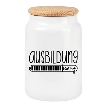 Ausbildung loading Azubi Azubine Auszubildender - Keksdose mit Holzdeckel - Weiß - Vorne