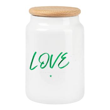 Love football green - Cookie Jar with Wooden Lid - white - Front