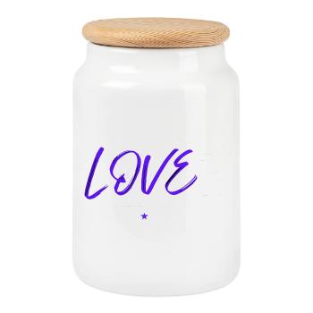 Love football blue - Cookie Jar with Wooden Lid - white - Front