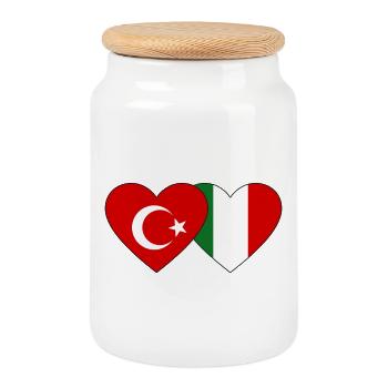 Turkey Italy Flag Heart - Cookie Jar with Wooden Lid - white - Front