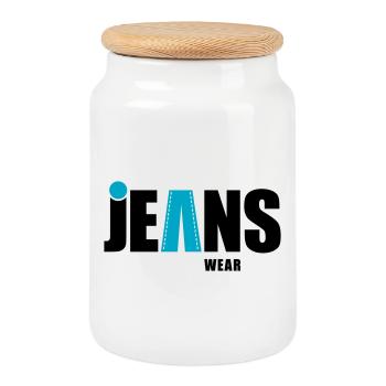 jeans wear mit punkt - Keksdose mit Holzdeckel - Weiß - Vorne