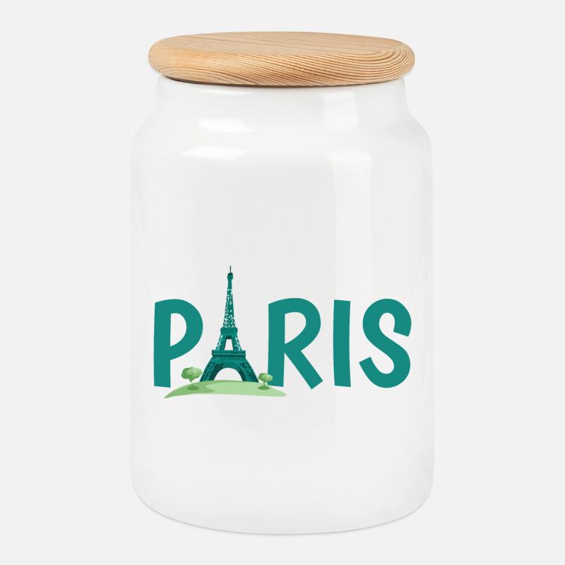 Skyline von Paris mit Eiffelturm Illustration - Keksdose mit Holzdeckel - Weiß