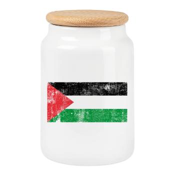 Palestine Flag Flag Grunge Retro Vintage - Cookie Jar with Wooden Lid - white - Front