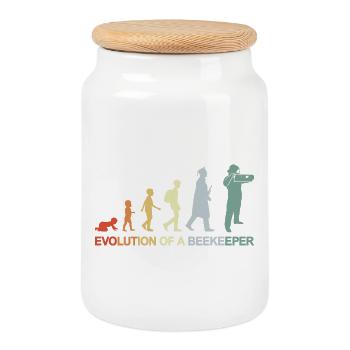 Évolution de l’apiculteur - Boîte à biscuits avec couvercle en bois - blanc - Devant