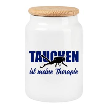 Tauchen ist meine Therapie – Taucher-Spruch - Keksdose mit Holzdeckel - Weiß - Vorne