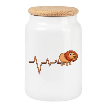 Logo de la ligne Lion Heartbeat - Boîte à biscuits avec couvercle en bois - blanc - Devant