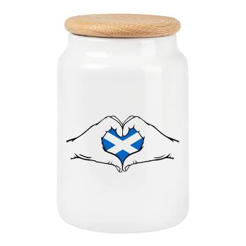 Scotland Flag Heart Shape - Cookie Jar with Wooden Lid - white - Front
