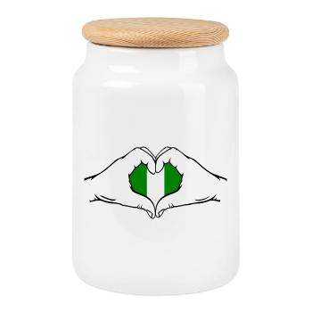Nigeria Flag Heart Shape - Cookie Jar with Wooden Lid - white - Front