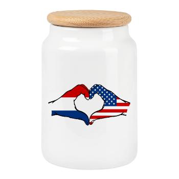 Holland USA heart shape with hands - Cookie Jar with Wooden Lid - white - Front