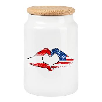 Autriche USA forme de coeur avec les mains utilisées - Boîte à biscuits avec couvercle en bois - blanc - Devant