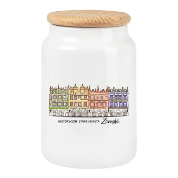 Zamosc in Poland, facades on the market, hand drawing - Cookie Jar with Wooden Lid - white - Front