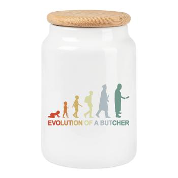 Évolution du boucher vintage - Boîte à biscuits avec couvercle en bois - blanc - Devant
