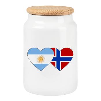 Argentina Norway Flag Heart - Cookie Jar with Wooden Lid - white - Front