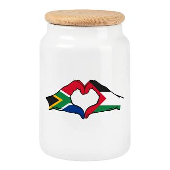 Südafrika Palästina Flagge Hände Herzform - Keksdose mit Holzdeckel - Weiß - Vorne
