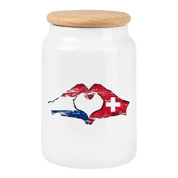 Holland Switzerland Flag Hands Heart Shape Used - Cookie Jar with Wooden Lid - white - Front