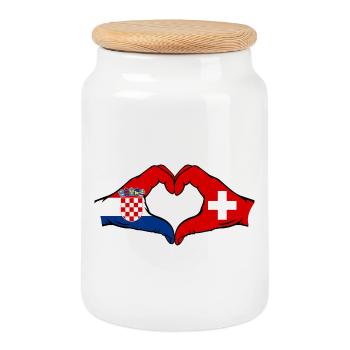 Croatie Suisse Drapeau Mains Coeur Forme - Boîte à biscuits avec couvercle en bois - blanc - Devant