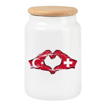 Turquie Suisse Drapeau Mains Coeur Forme Utilisé - Boîte à biscuits avec couvercle en bois - blanc - Devant