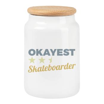 Okay Skateboarder - Cookie Jar with Wooden Lid - white - Front