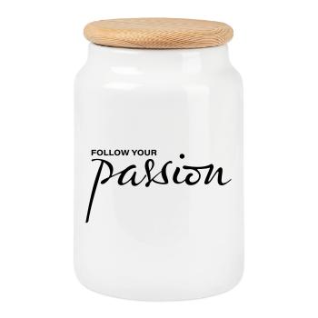 follow your passion - Cookie Jar with Wooden Lid - white - Front