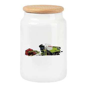 Mähdrescher Claas 630 - Keksdose mit Holzdeckel - Weiß - Vorne