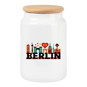 La ligne d’horizon de Berlin avec des symboles d’amour - Boîte à biscuits avec couvercle en bois - blanc - Devant