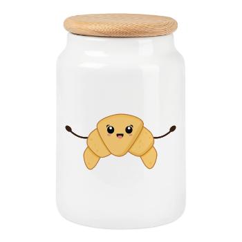 Croissant Kawaii - Boîte à biscuits avec couvercle en bois - blanc - Devant