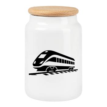 Chemin de fer - Boîte à biscuits avec couvercle en bois - blanc - Devant