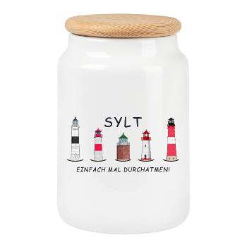 Sylt, Just take a deep breath, Sylt lighthouses - Cookie Jar with Wooden Lid - white - Front