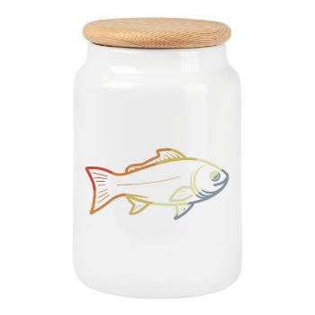 Vintage Fisch Zeichnung - Keksdose mit Holzdeckel - Weiß - Vorne