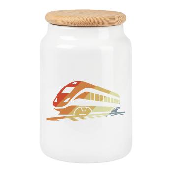 Railway Retro Style - Cookie Jar with Wooden Lid - white - Front
