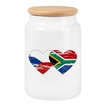 République tchèque Afrique du Sud drapeau coeur utilisé - Boîte à biscuits avec couvercle en bois - blanc - Devant