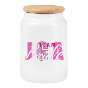 Conception de logo de coeur de mariée d’équipe - Boîte à biscuits avec couvercle en bois - blanc - Devant