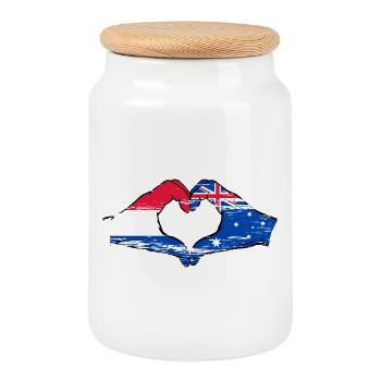 Holland Australia flag heart shape used - Cookie Jar with Wooden Lid - white - Front